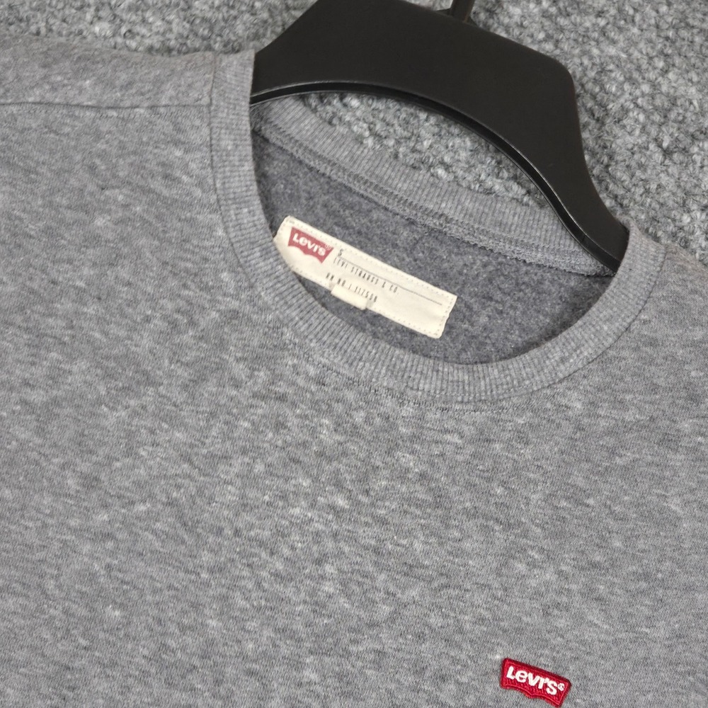 Levi's Crewneck Sweatshirt Men S Gray Fleece Logo‎ Long Sleeve Pullover